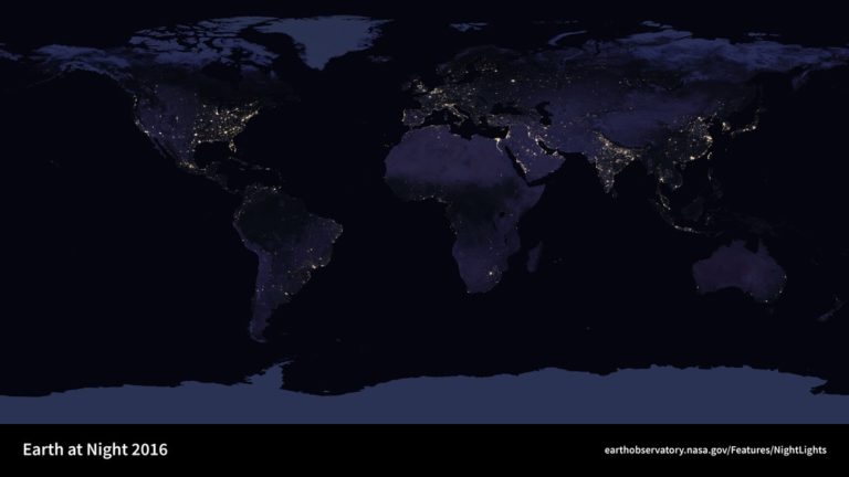 NASAのBlack Marbleプロジェクトが撮影した夜の地球の衛星画像