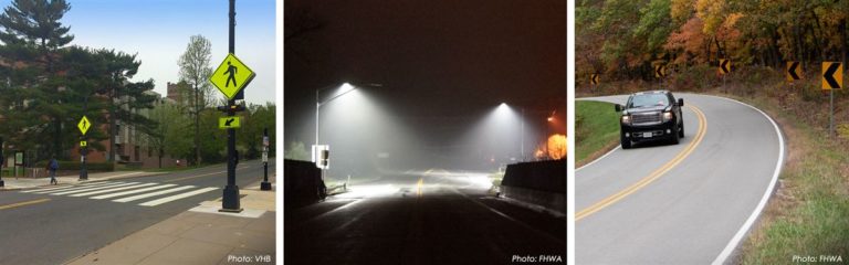 夜間の道路照明・視認性のイメージ(FHWA提供)
