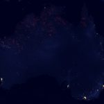 衛星データで合成されたオーストラリアの夜間光の様子。南東部沿岸のアデレード周辺などが明るく光っている